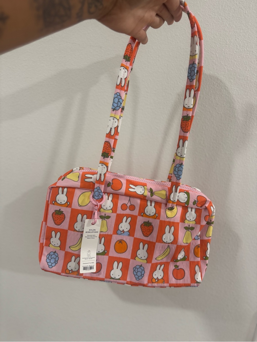 Miffy x UO Baggu Orange & White Nylon Bowler Bag - Fruit Print